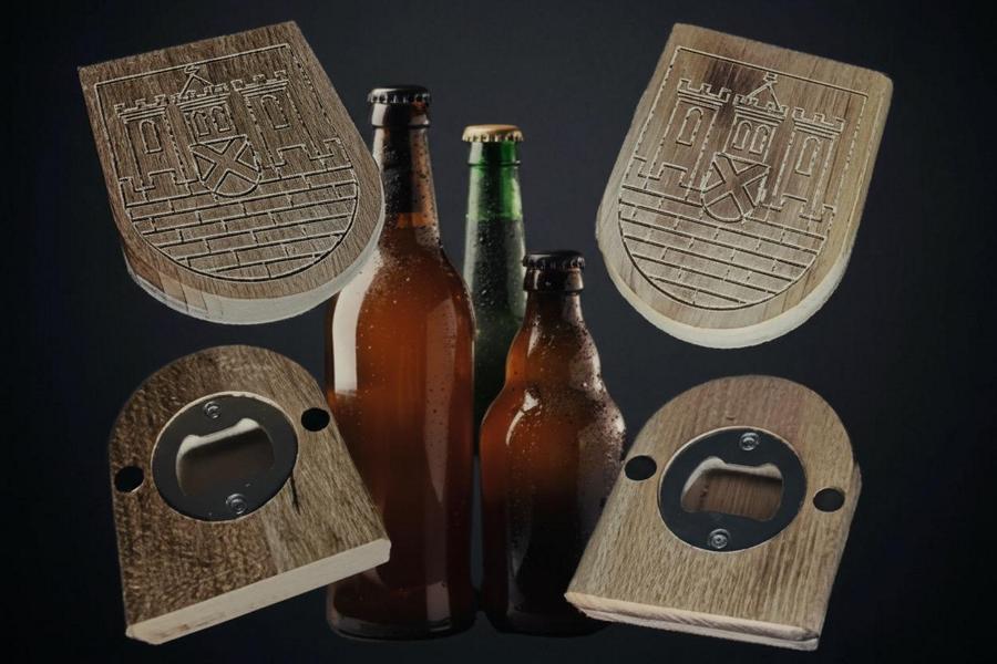 Lößnitz Wappen,Flaschenöffner,Erzgebirge,Kapselheber,Holzgriff, Bierflasche